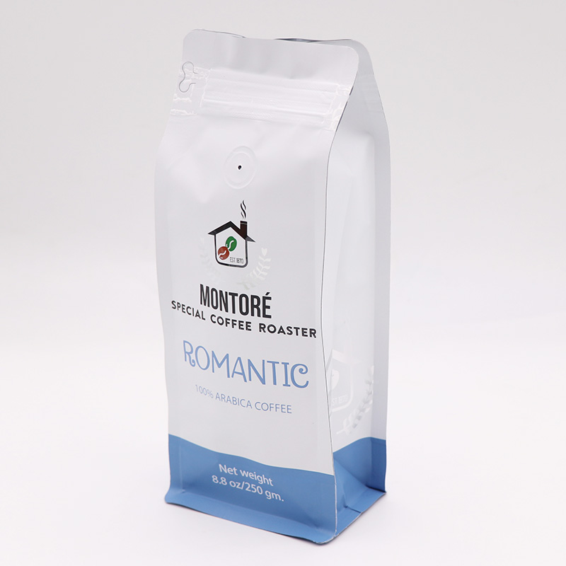 Custom Eight-Side Seal Coffee Bag with Degassing Valve | Box Bottom Coffee Packaging with One-Way Valve